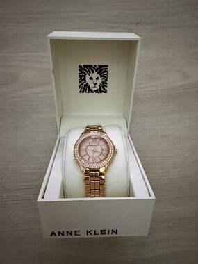 Anne Klein Rose Gold Tone Crystal Bezel Watch